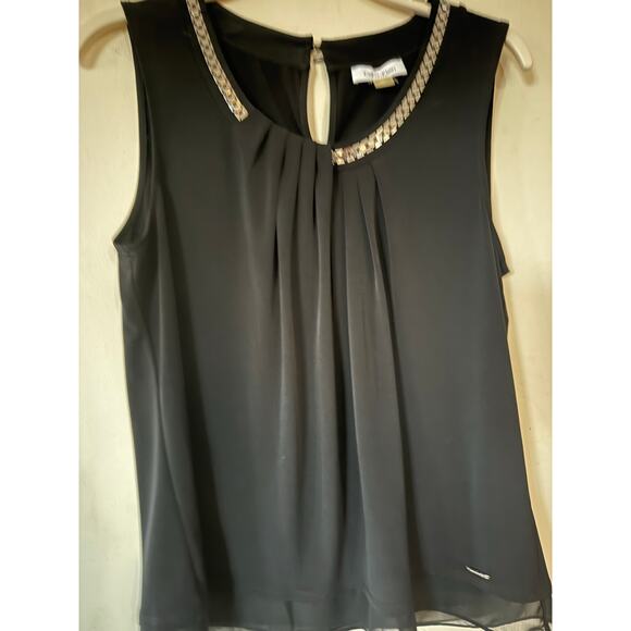 Calvin Klein Women's Sleeveless Shell Blouse Black w/ Metallic Detail Size M - Picture 4 of 9